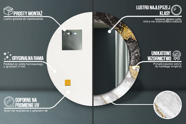 Kerek tükör díszítéssel Márvány és arany