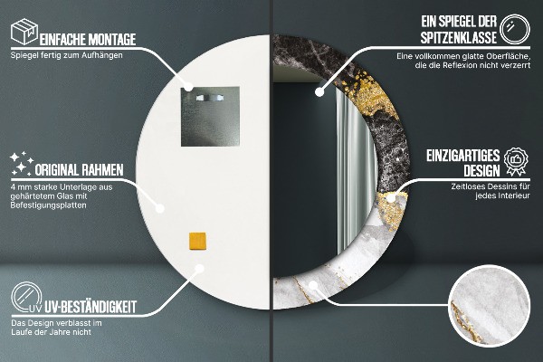 Kerek tükör díszítéssel Márvány és arany