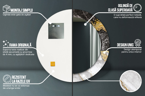 Kerek tükör díszítéssel Márvány és arany