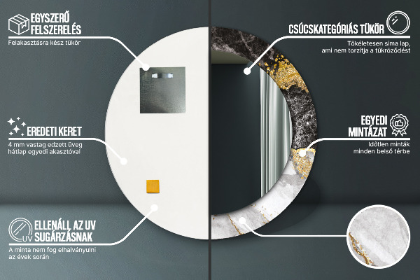 Kerek tükör díszítéssel Márvány és arany