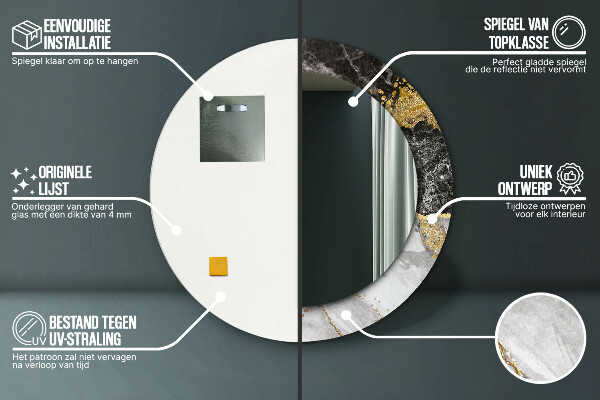 Kerek tükör díszítéssel Márvány és arany