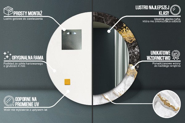 Kerek tükör díszítéssel Márvány és arany