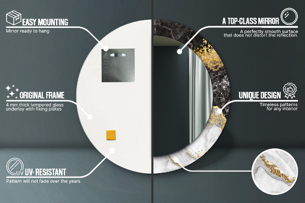 Kerek tükör díszítéssel Márvány és arany