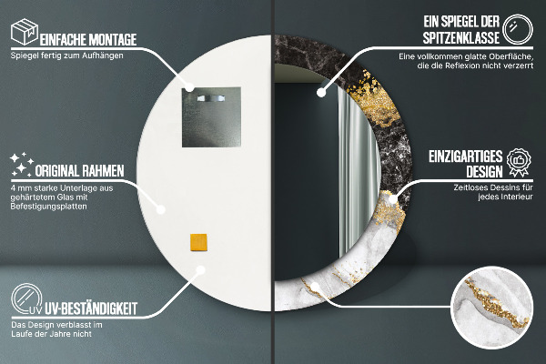 Kerek tükör díszítéssel Márvány és arany