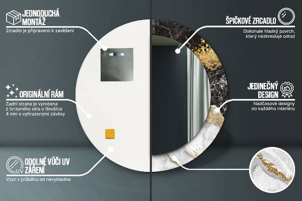 Kerek tükör díszítéssel Márvány és arany