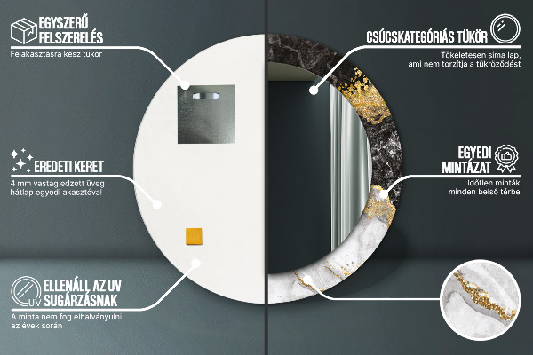 Kerek tükör díszítéssel Márvány és arany