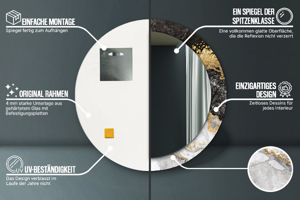 Kerek tükör díszítéssel Márvány és arany