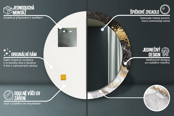 Kerek tükör díszítéssel Márvány és arany