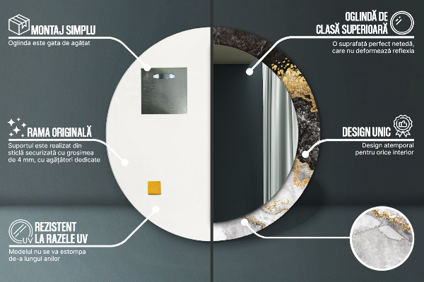 Kerek tükör díszítéssel Márvány és arany