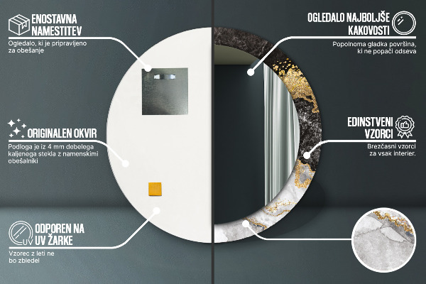 Kerek tükör díszítéssel Márvány és arany