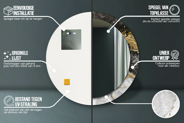 Kerek tükör díszítéssel Márvány és arany