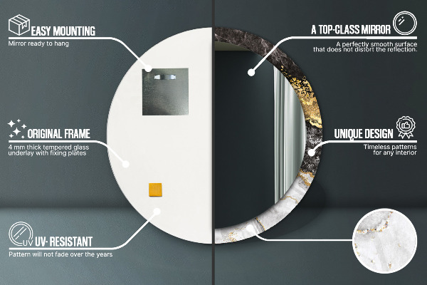 Kerek tükör díszítéssel Márvány és arany