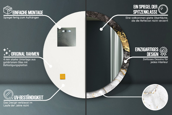 Kerek tükör díszítéssel Márvány és arany