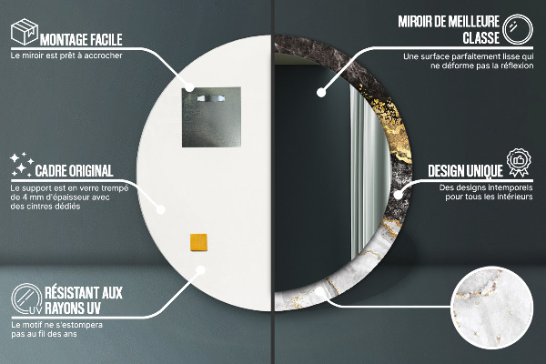 Kerek tükör díszítéssel Márvány és arany