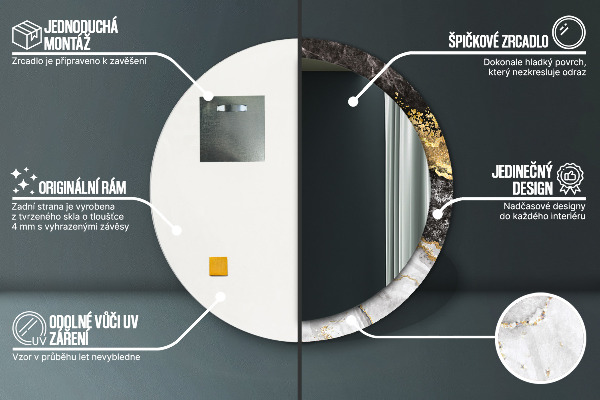 Kerek tükör díszítéssel Márvány és arany