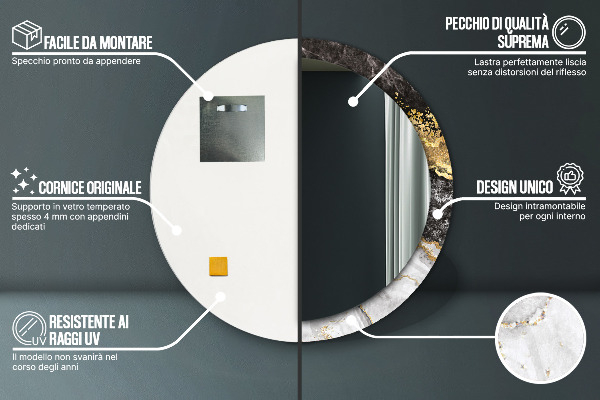 Kerek tükör díszítéssel Márvány és arany