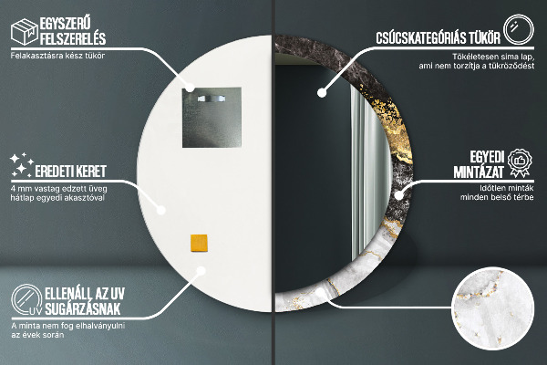 Kerek tükör díszítéssel Márvány és arany