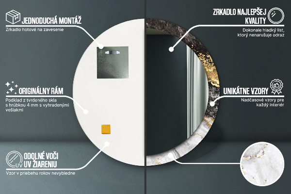 Kerek tükör díszítéssel Márvány és arany