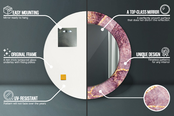 Kerek tükör keret nyomtatással Márvány arannyal