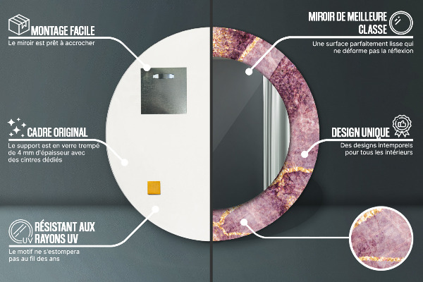 Kerek tükör keret nyomtatással Márvány arannyal