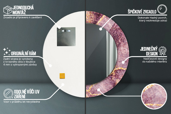 Kerek tükör keret nyomtatással Márvány arannyal