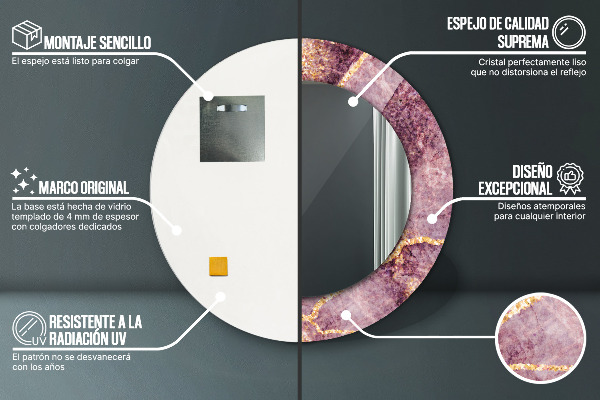 Kerek tükör keret nyomtatással Márvány arannyal