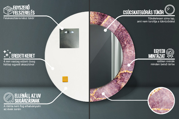 Kerek tükör keret nyomtatással Márvány arannyal