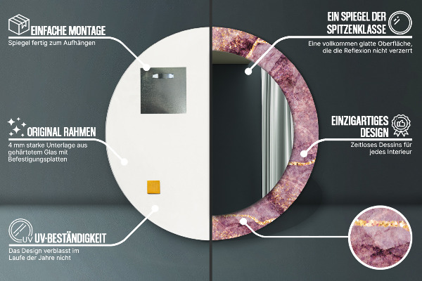 Kerek tükör keret nyomtatással Márvány arannyal