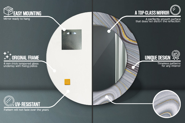 Kerek díszes tükör Szürke márvány