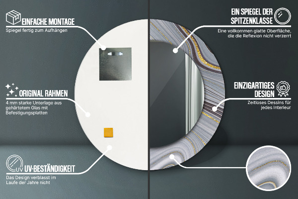 Kerek díszes tükör Szürke márvány