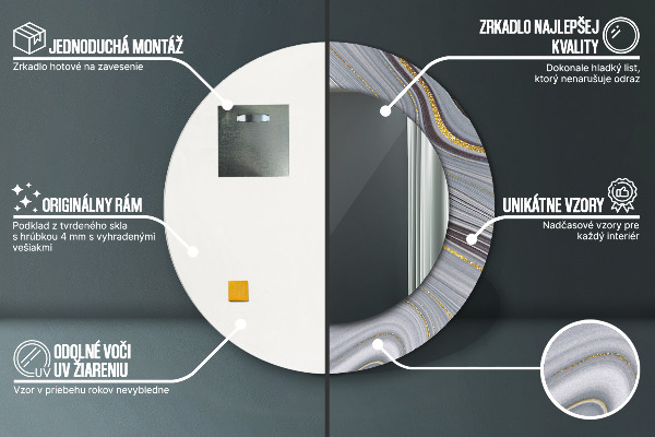 Kerek díszes tükör Szürke márvány