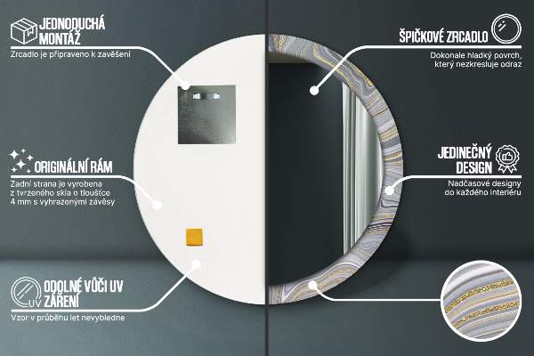 Kerek díszes tükör Szürke márvány