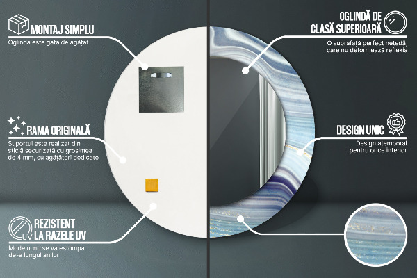 Kerek tükör fali dísz Kék márvány