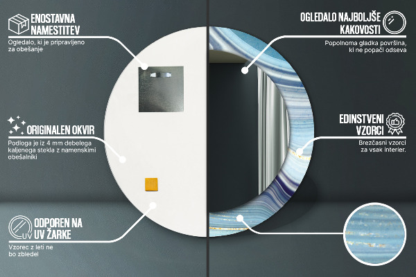 Kerek tükör fali dísz Kék márvány