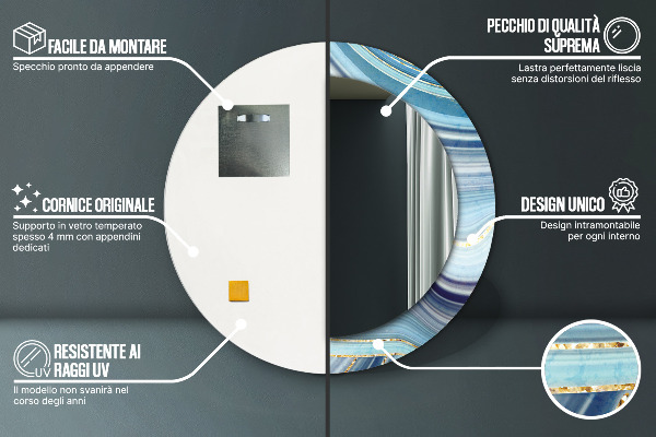 Kerek tükör fali dísz Kék márvány