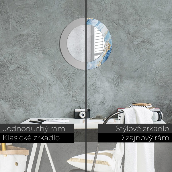 Kerek tükör díszítéssel Kék arany márvány