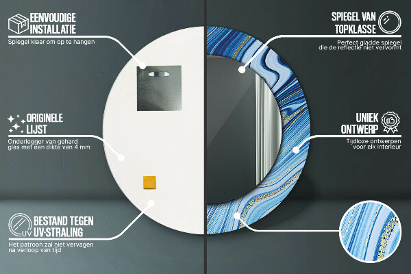 Kerek tükör keret nyomtatással Kék márványozás