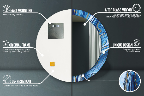 Kerek tükör keret nyomtatással Kék márványozás