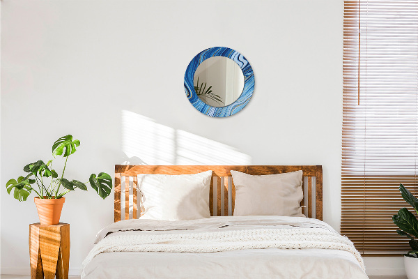 Kerek tükör keret nyomtatással Kék márványozás