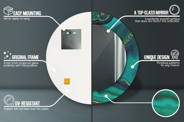 Kerek tükör nyomtatott kerettel Smaragd márvány