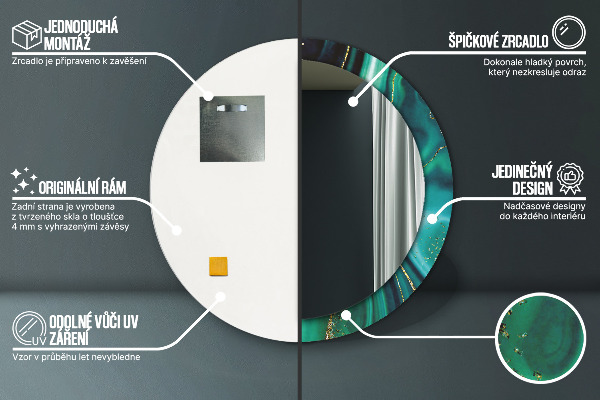 Kerek tükör nyomtatott kerettel Smaragd márvány