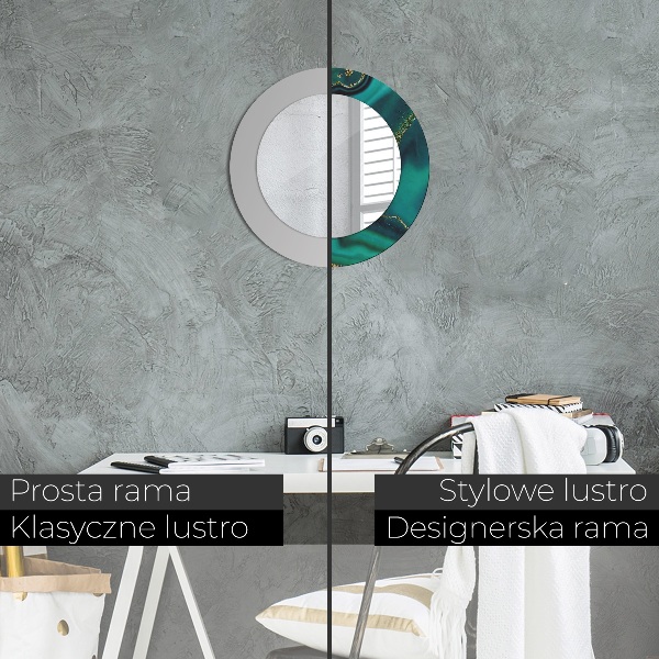 Kerek tükör nyomtatott kerettel Smaragd márvány