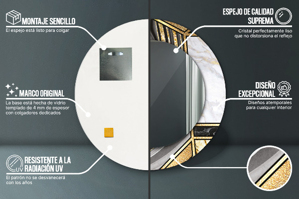 Kerek díszes tükör Márvány achát és arany