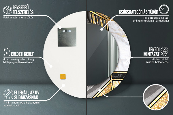 Kerek díszes tükör Márvány achát és arany