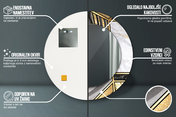 Kerek díszes tükör Márvány achát és arany