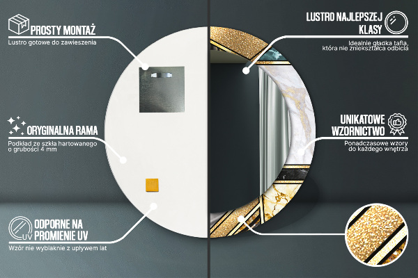 Kerek díszes tükör Márvány achát és arany