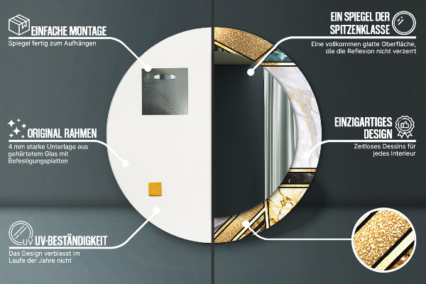 Kerek díszes tükör Márvány achát és arany