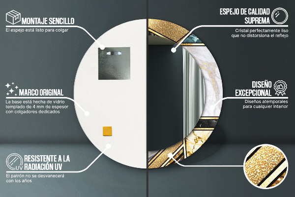 Kerek díszes tükör Márvány achát és arany