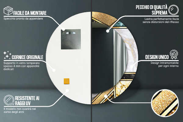 Kerek díszes tükör Márvány achát és arany