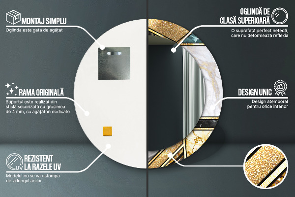 Kerek díszes tükör Márvány achát és arany